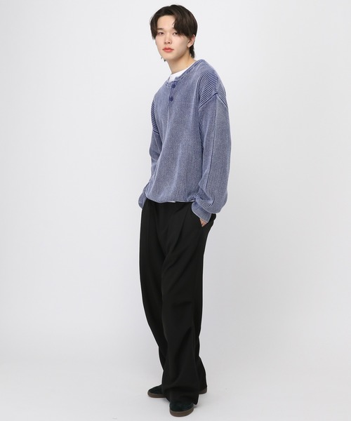 LAND MUSEUM（ランドミュージアム）の「LAND MUSEUM／ピグメントヘンリーニット（ニット/セーター・メンズ・ブラック/ネイビー・LARGE/MEDIUM）」の9枚目の写真