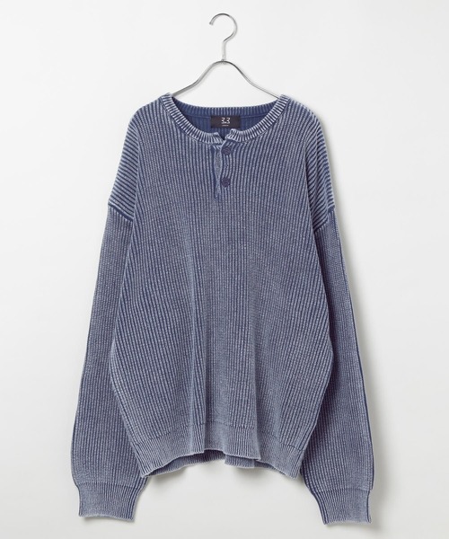 LAND MUSEUM（ランドミュージアム）の「LAND MUSEUM／ピグメントヘンリーニット（ニット/セーター・メンズ・ブラック/ネイビー・LARGE/MEDIUM）」の13枚目の写真