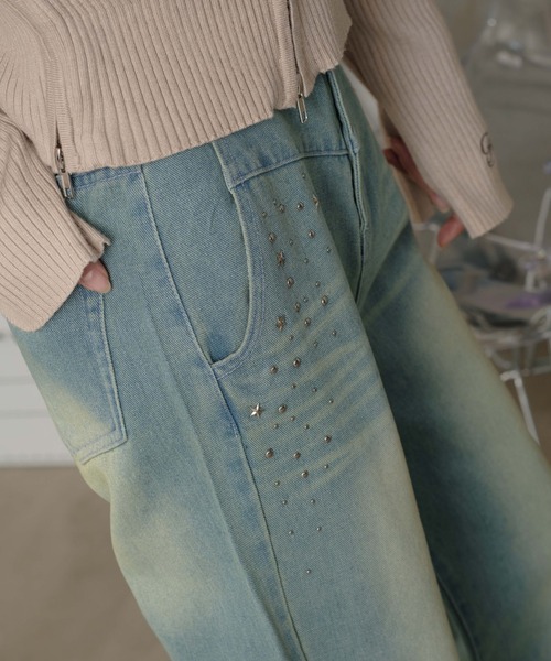 sedacle girl(セダクルガール)の「フロントスタッズデニム(デニムパンツ・レディース・インディゴブルー/ライトブルー/ブラック・MEDIUM/SMALL)」の4枚目の写真