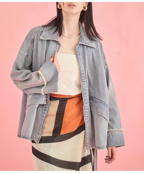 Settimissimo（セッティミッシモ）の「ワイド ロールアップスリーブ デニム オーバーブルゾン（デニムジャケット・レディース・ブルー/グレー・FREE）」の2枚目の写真