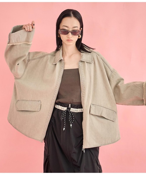 Settimissimo（セッティミッシモ）の「ワイド ロールアップスリーブ デニム オーバーブルゾン（デニムジャケット・レディース・ブルー/グレー・FREE）」の19枚目の写真