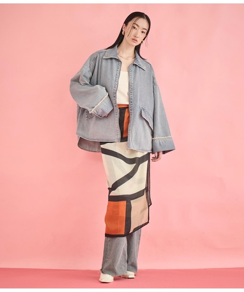 Settimissimo（セッティミッシモ）の「ワイド ロールアップスリーブ デニム オーバーブルゾン（デニムジャケット・レディース・ブルー/グレー・FREE）」の4枚目の写真