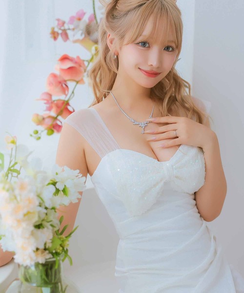 Tika(ティカ)の「キャバドレス ミニ タイト チュールキャミソール ノースリーブバストスパンコールリボンラップドレス(ドレス・レディース・ブラック/ダークグレー/ホワイト・LARGE/MEDIUM/SMALL/X-SMALL)」の18枚目の写真
