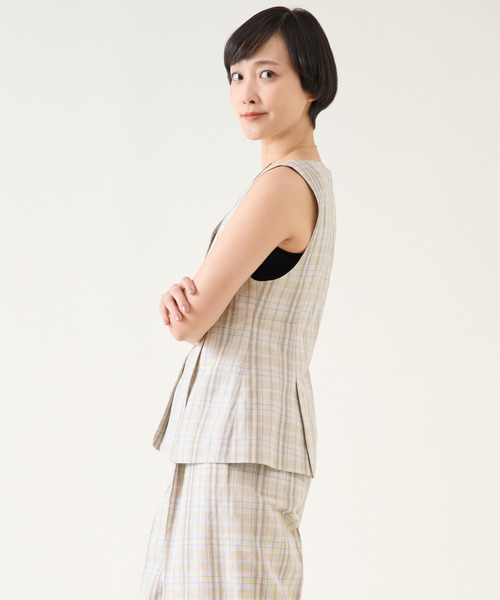 martinique 平織サマーチェックポプリンジレ martinique ベスト ジレ 平織サマーチェック/ポプリンジレ