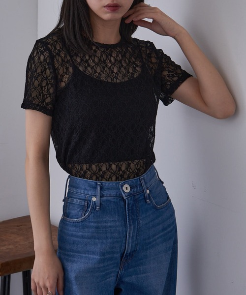 MAISON BREEZE reveur(メゾンブリーズレヴール)の「【MAISON BREEZE reveur】Flower lace T-shirt フラワーレースTシャツ(Tシャツ/カットソー・レディース・ホワイト/ブラック・FREE)」の9枚目の写真