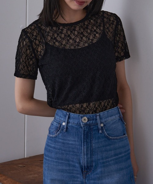MAISON BREEZE reveur(メゾンブリーズレヴール)の「【MAISON BREEZE reveur】Flower lace T-shirt フラワーレースTシャツ(Tシャツ/カットソー・レディース・ホワイト/ブラック・FREE)」の8枚目の写真