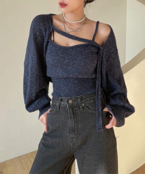 SUWDEE(スーディー)の「bustier bolero knit tops set(ニット/セーター・レディース・ネイビー・FREE)」の5枚目の写真