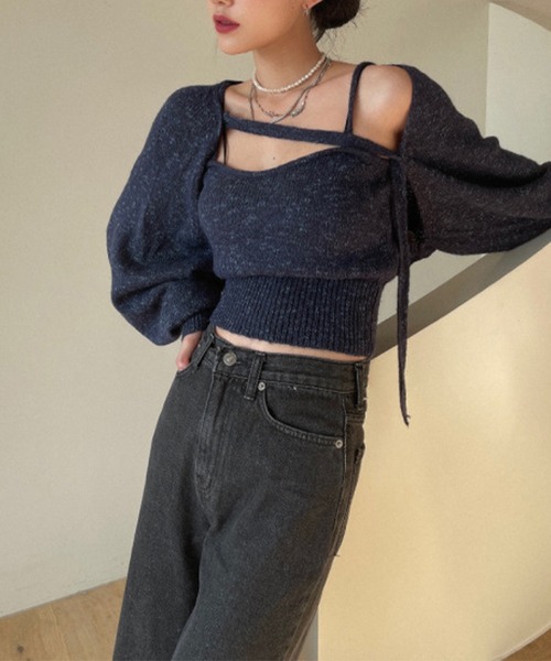 SUWDEE(スーディー)の「bustier bolero knit tops set(ニット/セーター・レディース・ネイビー・FREE)」の6枚目の写真