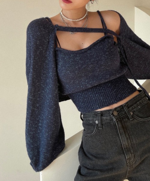SUWDEE(スーディー)の「bustier bolero knit tops set(ニット/セーター・レディース・ネイビー・FREE)」の8枚目の写真