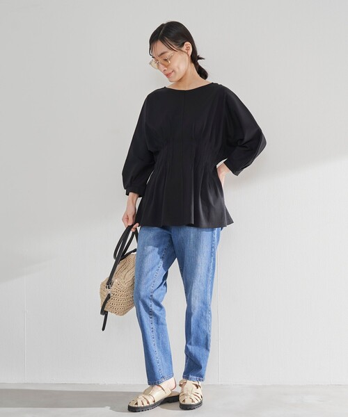 RONEL(ロネル)の「スムースウエストタック ハーフスリーブ プルオーバー(Tシャツ/カットソー・レディース・ブラック/モカ/ホワイト/ダークブラウン・S/M)」の5枚目の写真