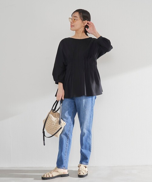 RONEL(ロネル)の「スムースウエストタック ハーフスリーブ プルオーバー(Tシャツ/カットソー・レディース・ブラック/モカ/ホワイト/ダークブラウン・S/M)」の6枚目の写真