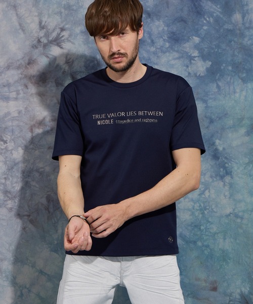 HIDEAWAYS NICOLE(ハイダウェイニコル)の「メタルジェルプリント半袖Tシャツ(Tシャツ/カットソー・メンズ・ブラック/オフホワイト/アッシュグレー/ネイビー・MEDIUM/LARGE/X-LARGE)」の4枚目の写真