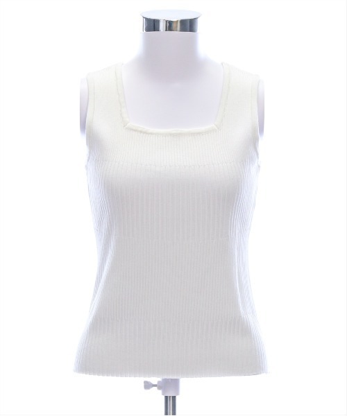 CLEAR BASIC（クリアベーシック）の「前後2wayタンクリブニットトップス[着回し力抜群 夏 肌見せ]≪SS新作≫（ニット/セーター・レディース・ブラック/オフホワイト・F）」の12枚目の写真