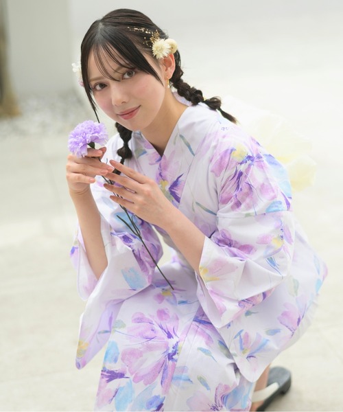 CELEN(セレン)の「【1人で着られる浴衣4点セット】浴衣・兵児帯・腰紐2本《夏恋浴衣》(浴衣・レディース・パープル系1/ピンク系1/アイボリー系/ホワイト系/グレー系1/ピンク系2/グレー系2/パープル系2・FREE)」の6枚目の写真
