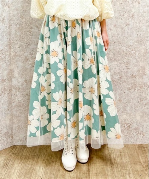 【新品タグ付】ユーナ UNA セットアップ トップス チュールスカート 花柄 セール】チュール重ね花柄スカート（スカート）｜axes femme