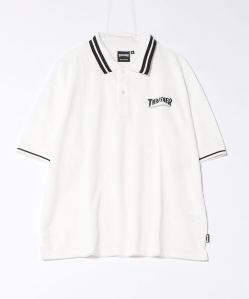 THRASHER(スラッシャー)の「【THRASHER/スラッシャー】ワンポイント 刺繍 鹿の子 ワイドポロシャツ(ポロシャツ・メンズ・ブラック/ホワイト・LARGE/MEDIUM)」の2枚目の写真