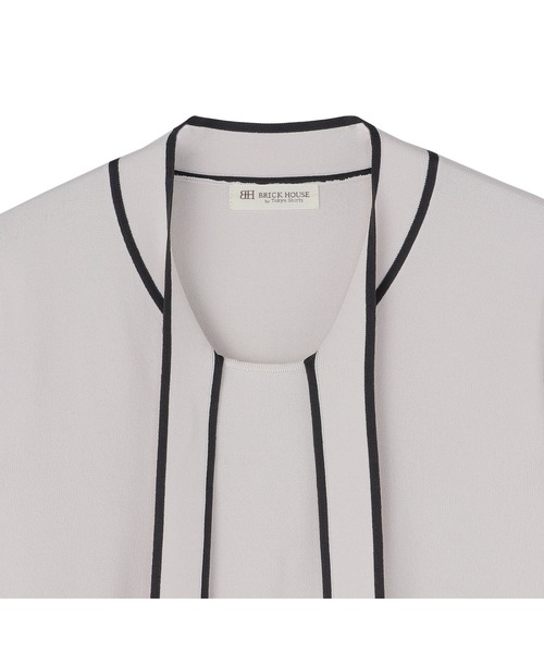 TOKYO SHIRTS（トウキョウシャツ）の「レディースニット ドライレーヨン 半袖ボウタイプルオーバー（ニット/セーター・レディース・ネイビー/ベージュ・L/LL/M）」の9枚目の写真