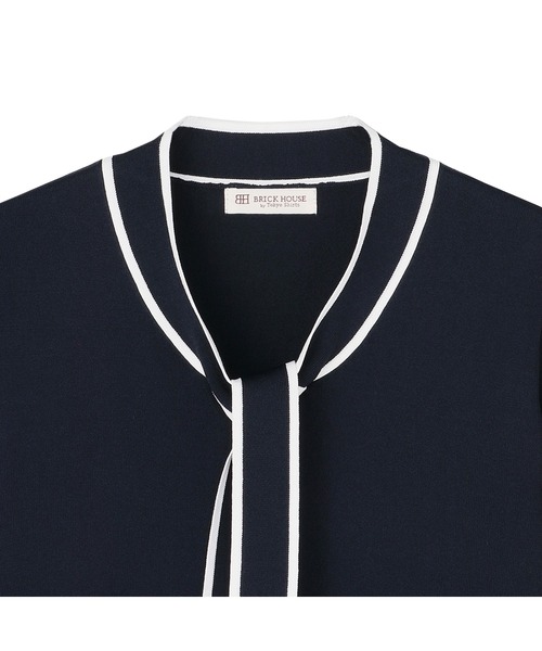 TOKYO SHIRTS（トウキョウシャツ）の「レディースニット ドライレーヨン 半袖ボウタイプルオーバー（ニット/セーター・レディース・ネイビー/ベージュ・L/LL/M）」の3枚目の写真