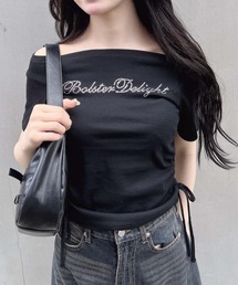 INGNI | ラインストーンロゴサイドギャザーオフショルリブトップス(Tシャツ/カットソー)