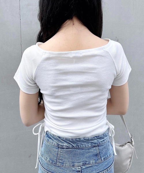 INGNI(イング)の「ラインストーンロゴサイドギャザーオフショルリブトップス(Tシャツ/カットソー・レディース・ブラック/オフホワイト/グレー/ブラウン系6/グレー系9・M)」の9枚目の写真