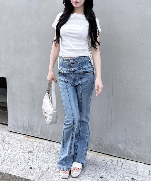 INGNI(イング)の「ラインストーンロゴサイドギャザーオフショルリブトップス(Tシャツ/カットソー・レディース・ブラック/オフホワイト/グレー/ブラウン系6/グレー系9・M)」の10枚目の写真