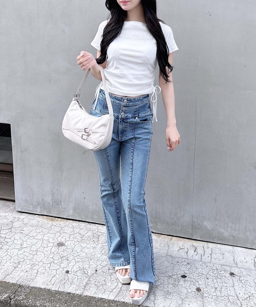 INGNI(イング)の「ラインストーンロゴサイドギャザーオフショルリブトップス(Tシャツ/カットソー・レディース・ブラック/オフホワイト/グレー/ブラウン系6/グレー系9・M)」の11枚目の写真