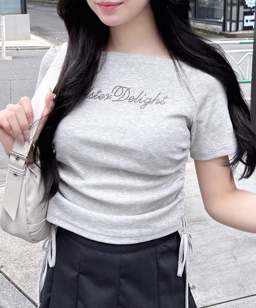 INGNI(イング)の「ラインストーンロゴサイドギャザーオフショルリブトップス(Tシャツ/カットソー・レディース・ブラック/オフホワイト/グレー/ブラウン系6/グレー系9・M)」の18枚目の写真