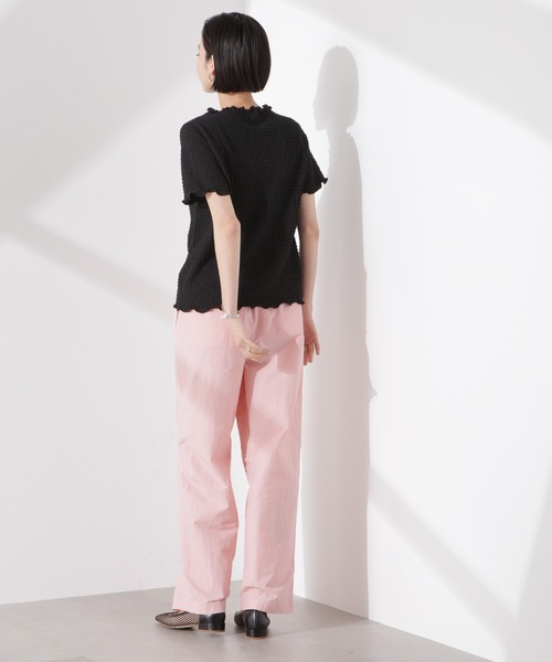 NANO universe（ナノユニバース）の「シャーリングジャガード半袖ナロートップス (セットアップ可)（Tシャツ/カットソー・レディース・ブラック/ベージュ/ブルー・FREE）」の8枚目の写真