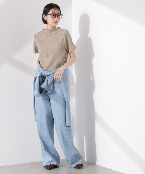 NANO universe（ナノユニバース）の「シャーリングジャガード半袖ナロートップス (セットアップ可)（Tシャツ/カットソー・レディース・ブラック/ベージュ/ブルー・FREE）」の22枚目の写真