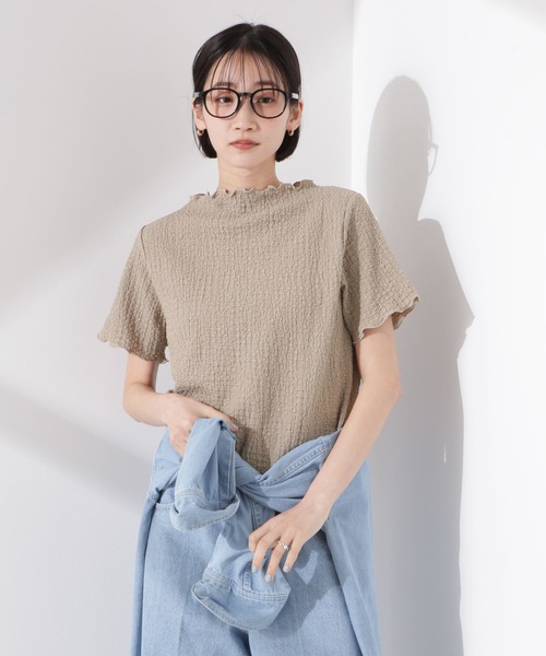 NANO universe（ナノユニバース）の「シャーリングジャガード半袖ナロートップス (セットアップ可)（Tシャツ/カットソー・レディース・ブラック/ベージュ/ブルー・FREE）」の18枚目の写真