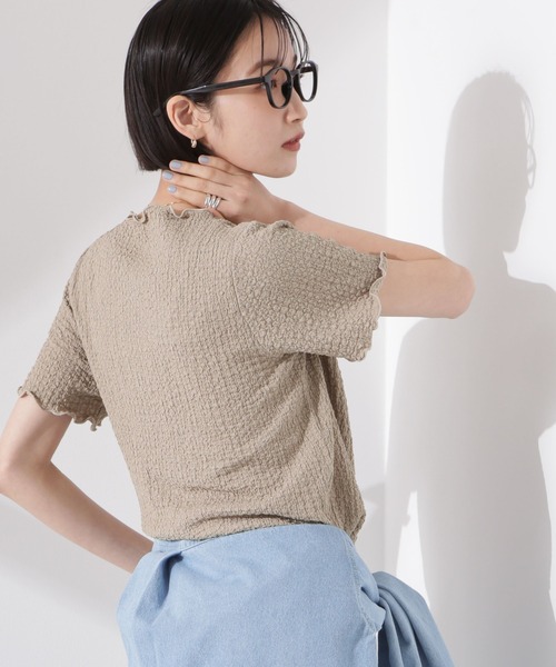 NANO universe（ナノユニバース）の「シャーリングジャガード半袖ナロートップス (セットアップ可)（Tシャツ/カットソー・レディース・ブラック/ベージュ/ブルー・FREE）」の20枚目の写真