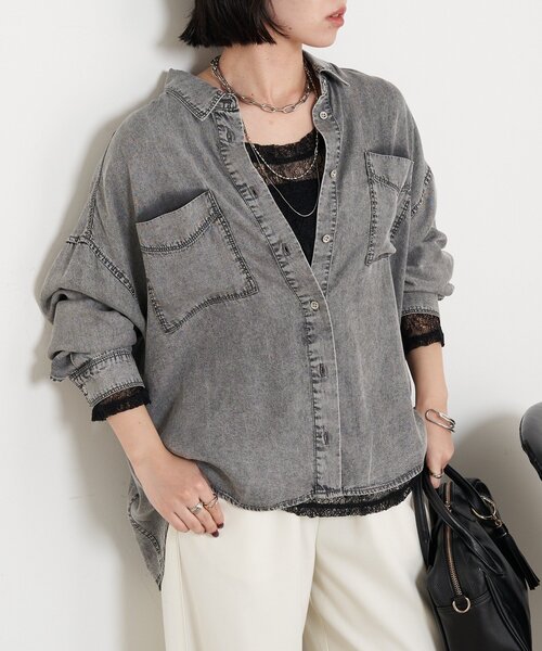 Jena espace merveilleux（ジェナ　エスパスメルヴェイユ）の「【待望のサイズ展開！シリーズ累計販売枚数1万枚突破！】テンセルデニムシャツ（シャツ/ブラウス・レディース・サックスブルー/グレー/ブルー・FREE/1）」の18枚目の写真