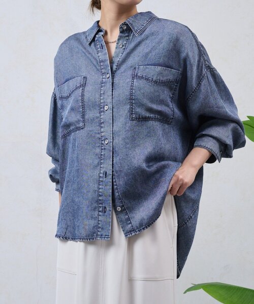 Jena espace merveilleux（ジェナ　エスパスメルヴェイユ）の「【夏まで着れる長袖/サラサラデニム】テンセルデニムシャツ（シャツ/ブラウス・レディース・サックスブルー/グレー/ブルー・FREE/1）」の15枚目の写真
