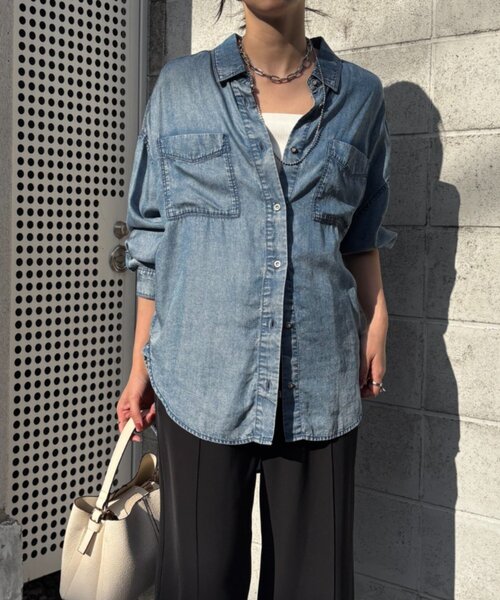 Jena espace merveilleux（ジェナ　エスパスメルヴェイユ）の「【累計販売数1万枚突破！/サラッと快適】テンセルデニムシャツ（シャツ/ブラウス・レディース・サックスブルー/グレー/ブルー・FREE/1）」の16枚目の写真