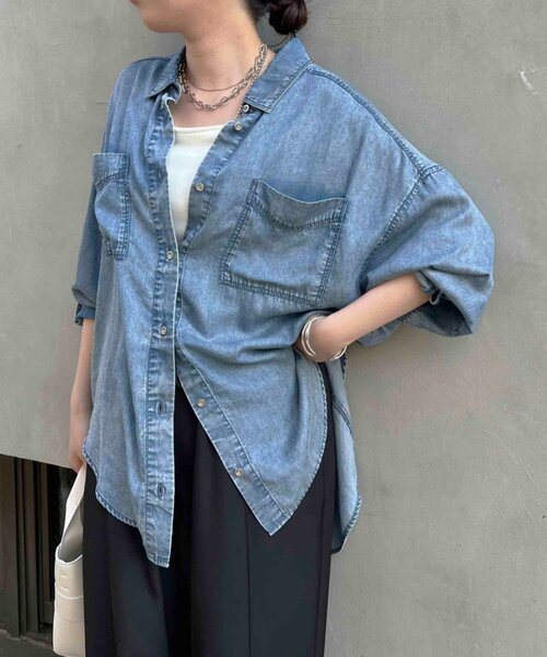 Jena espace merveilleux（ジェナ　エスパスメルヴェイユ）の「【累計販売数1万枚突破！/サラッと快適】テンセルデニムシャツ（シャツ/ブラウス・レディース・サックスブルー/グレー/ブルー・FREE/1）」の21枚目の写真