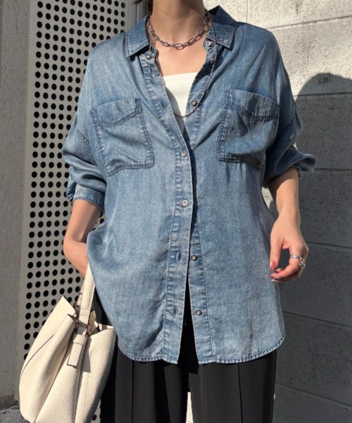 Jena espace merveilleux（ジェナ　エスパスメルヴェイユ）の「【累計販売数1万枚突破！/サラッと快適】テンセルデニムシャツ（シャツ/ブラウス・レディース・サックスブルー/グレー/ブルー・FREE/1）」の6枚目の写真