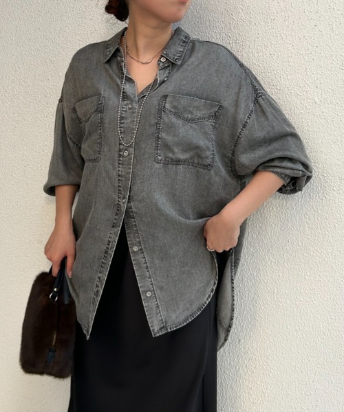 Jena espace merveilleux（ジェナ　エスパスメルヴェイユ）の「【累計販売数1万枚突破！/サラッと快適】テンセルデニムシャツ（シャツ/ブラウス・レディース・サックスブルー/グレー/ブルー・FREE/1）」の5枚目の写真