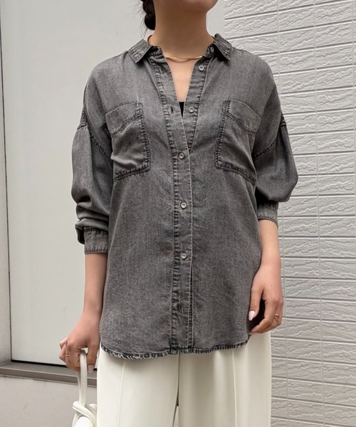 Jena espace merveilleux（ジェナ　エスパスメルヴェイユ）の「【夏まで着れる長袖/サラサラデニム】テンセルデニムシャツ（シャツ/ブラウス・レディース・サックスブルー/グレー/ブルー・FREE/1）」の12枚目の写真
