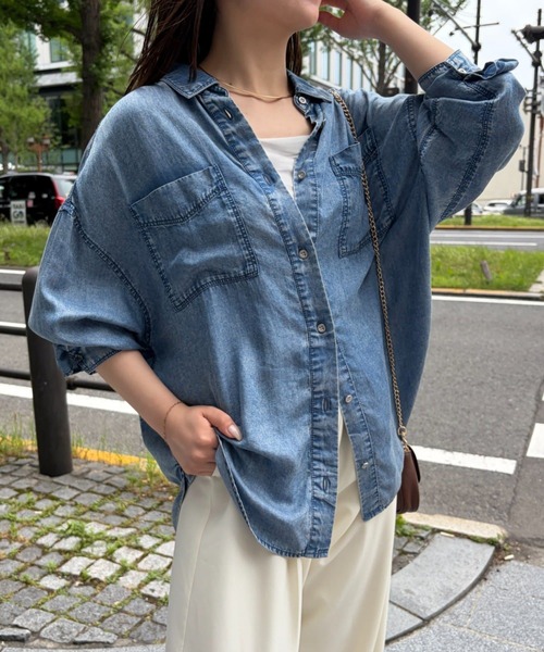 Jena espace merveilleux(ジェナ エスパスメルヴェイユ)の「【今から秋も着れる長袖】【サラサラデニム】テンセルデニムシャツ 秋服(シャツ/ブラウス・レディース・サックスブルー/グレー/ブルー・FREE/1)」の15枚目の写真