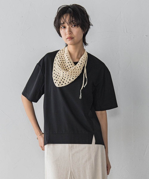 MAYSON GREY(メイソングレイ)の「異素材コンビネーション半袖プルオーバー≪洗濯機で洗える≫(Tシャツ/カットソー・レディース・ホワイト/ブラック/ブルー・M)」の3枚目の写真