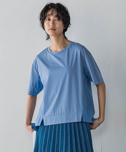 MAYSON GREY(メイソングレイ)の「異素材コンビネーション半袖プルオーバー≪洗濯機で洗える≫(Tシャツ/カットソー・レディース・ホワイト/ブラック/ブルー・M)」の4枚目の写真