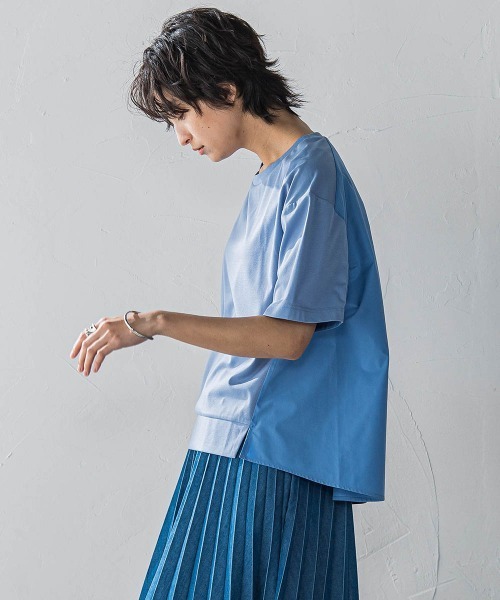 MAYSON GREY(メイソングレイ)の「異素材コンビネーション半袖プルオーバー≪洗濯機で洗える≫(Tシャツ/カットソー・レディース・ホワイト/ブラック/ブルー・M)」の5枚目の写真