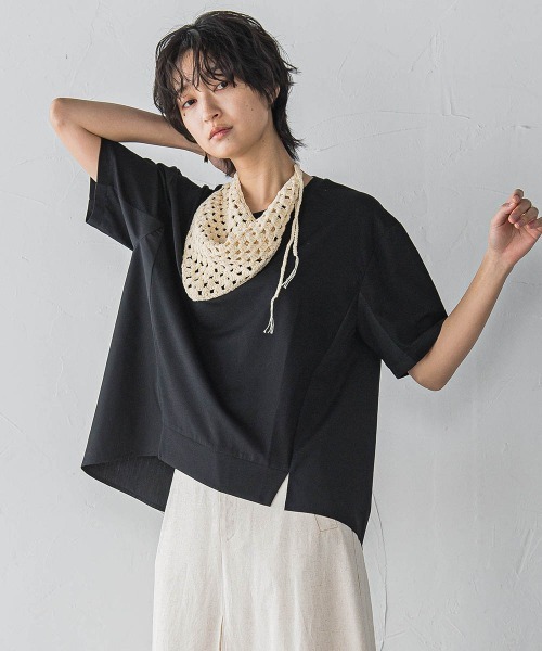 MAYSON GREY(メイソングレイ)の「異素材コンビネーション半袖プルオーバー≪洗濯機で洗える≫(Tシャツ/カットソー・レディース・ホワイト/ブラック/ブルー・M)」の12枚目の写真