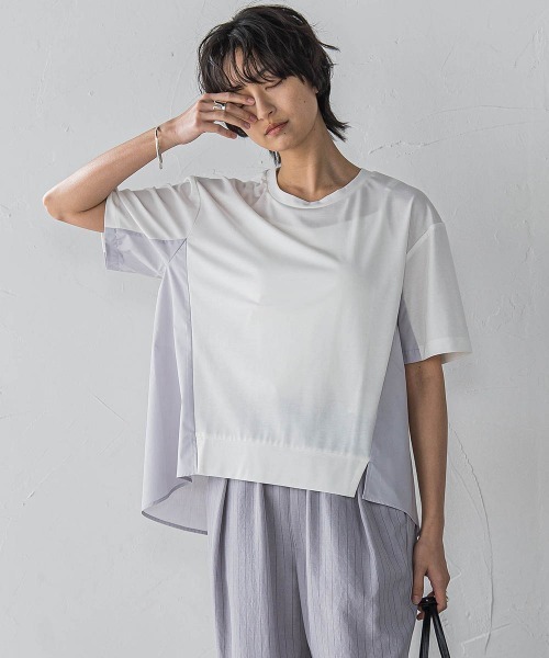 MAYSON GREY(メイソングレイ)の「異素材コンビネーション半袖プルオーバー≪洗濯機で洗える≫(Tシャツ/カットソー・レディース・ホワイト/ブラック/ブルー・M)」の17枚目の写真