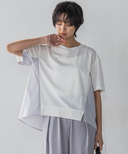 MAYSON GREY(メイソングレイ)の「異素材コンビネーション半袖プルオーバー≪洗濯機で洗える≫(Tシャツ/カットソー・レディース・ホワイト/ブラック/ブルー・M)」の18枚目の写真