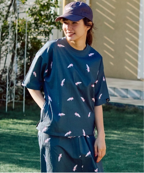 go slow caravan(ゴースローキャラバン)の「ストレッチサッカー 総柄プリント 半袖TEE(Tシャツ/カットソー・メンズ・ブラック/ネイビー/チャコールグレー・SMALL/MEDIUM/LARGE/X-LARGE)」の13枚目の写真