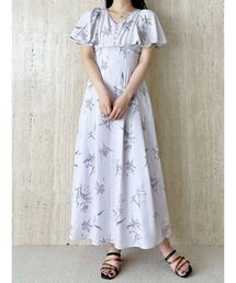 美品　クレッシェントデュオ　花柄　ボタニカル柄　ワンピース　麻　ベージュ　M マーキュリーデュオ MERCURYDUO シアーノースリニット花柄