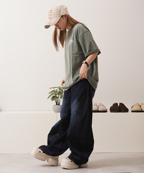 1111clothing(ワンフォークロージング)の「硫化染め カットオフアップリケ Tシャツ / Sulfur-dyed cut-off applique T-shirt(Tシャツ/カットソー・メンズ・カーキ/ブラック・M/L/XL)」の21枚目の写真