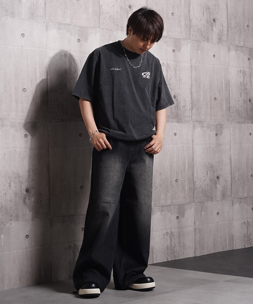 1111clothing(ワンフォークロージング)の「硫化染め カットオフアップリケ Tシャツ / Sulfur-dyed cut-off applique T-shirt(Tシャツ/カットソー・メンズ・カーキ/ブラック・M/L/XL)」の6枚目の写真