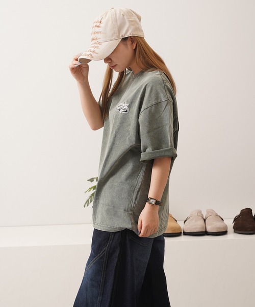 1111clothing(ワンフォークロージング)の「硫化染め カットオフアップリケ Tシャツ / Sulfur-dyed cut-off applique T-shirt(Tシャツ/カットソー・メンズ・カーキ/ブラック・M/L/XL)」の22枚目の写真